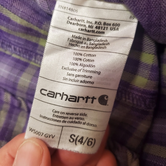 Carhartt For Women Plaid Flannel Long Sleeve Purple Button Up Shirt Size Sm 4/6 - Picture 12 of 13